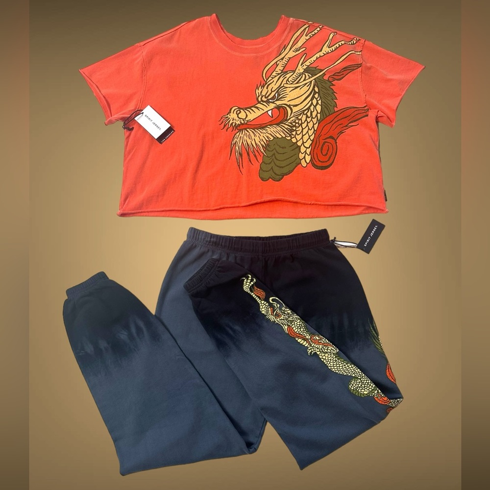 NWT SPIRIT JERSEY Set NYC Dragon Streetwear Set Boxy Crop Joggers New York City